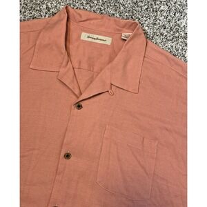 Tommy Bahama Mens XLX Short Sleeve Salmon Pink Shirt SilK Button Up‎